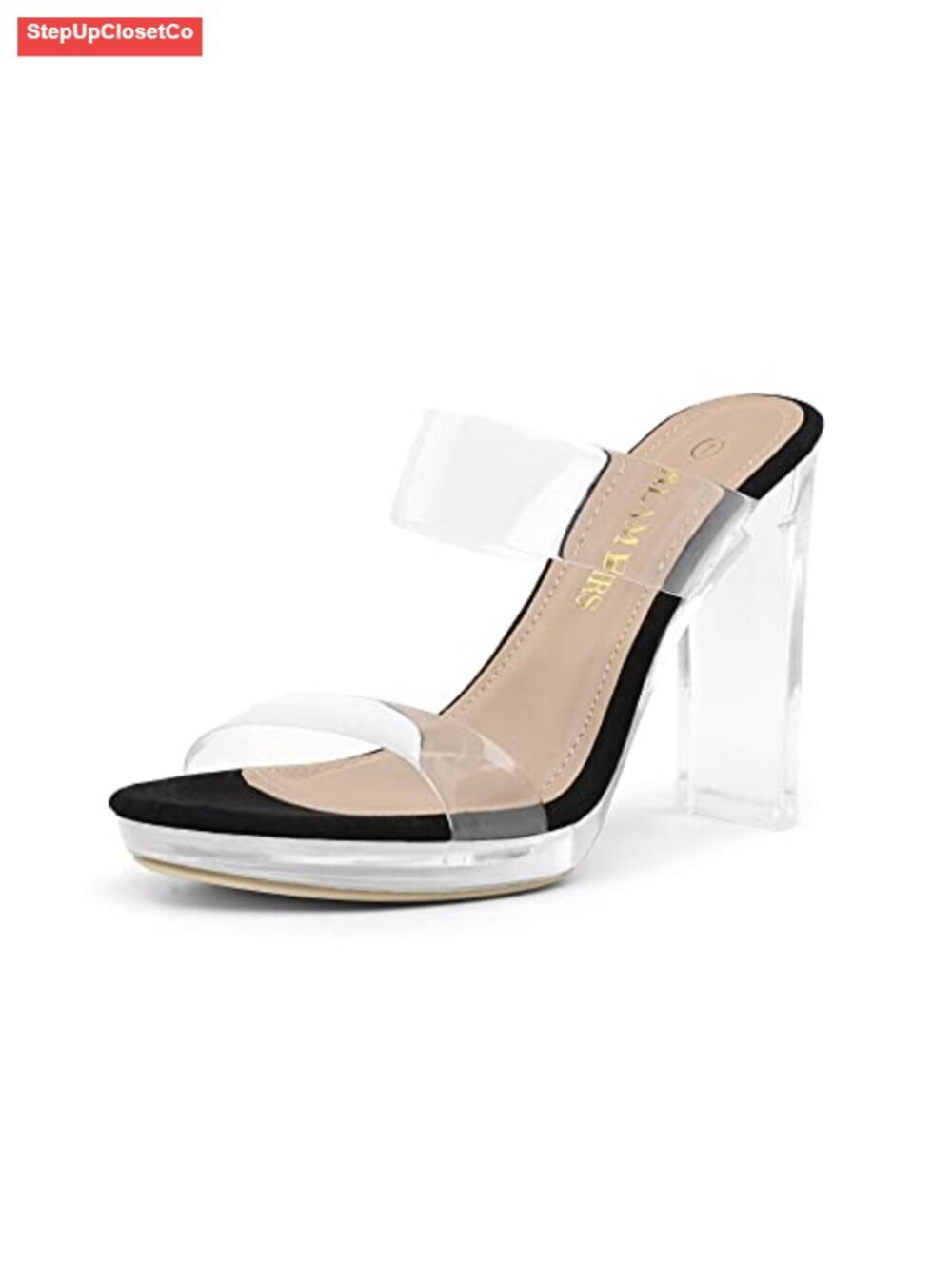 Clear PVC Double Band Chunky Heel Platform Sandals Heels